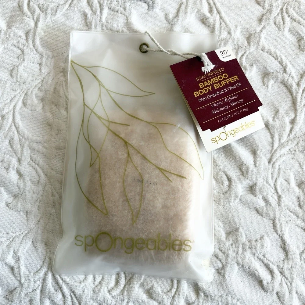 Spongeables Bamboo Body Buffer Grapefruit & Olive Oil Exfoliates 20 + Washes